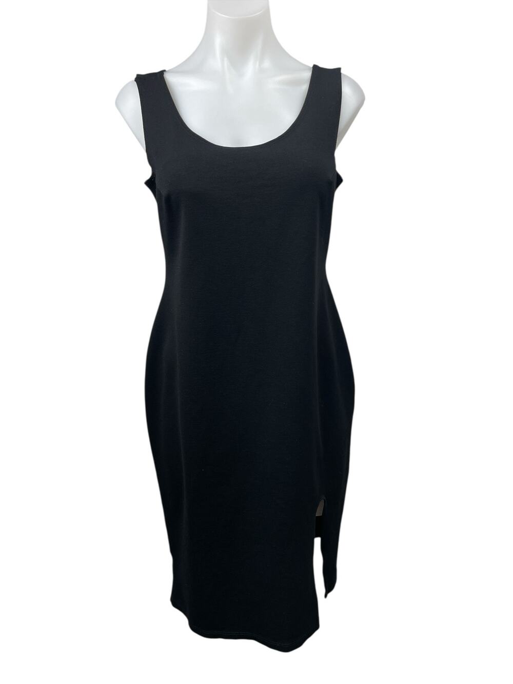 The Vanity Room Womens Black Scoop Neck Sleeveless Slit Midi Tank Sheath Dress L